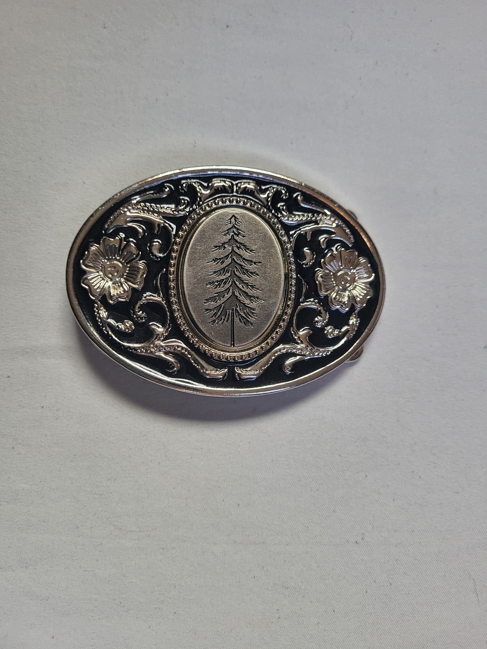 Silver Floral Tree Oval Belt Buckle - Women Accessories